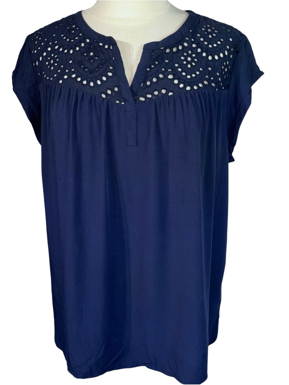 Daniel Rainn Stitch Fix Kiara Navy Eyelet Embroidered Blouse Top XL - Picture 2 of 8
